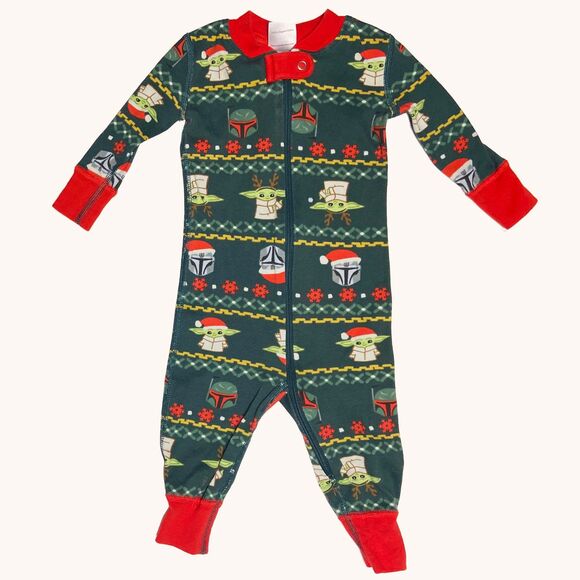 Hanna Andersson Star Wars Mandalorian Grogu Sleeper 3-6 Mos. Green Multi Cotton - Picture 1 of 3